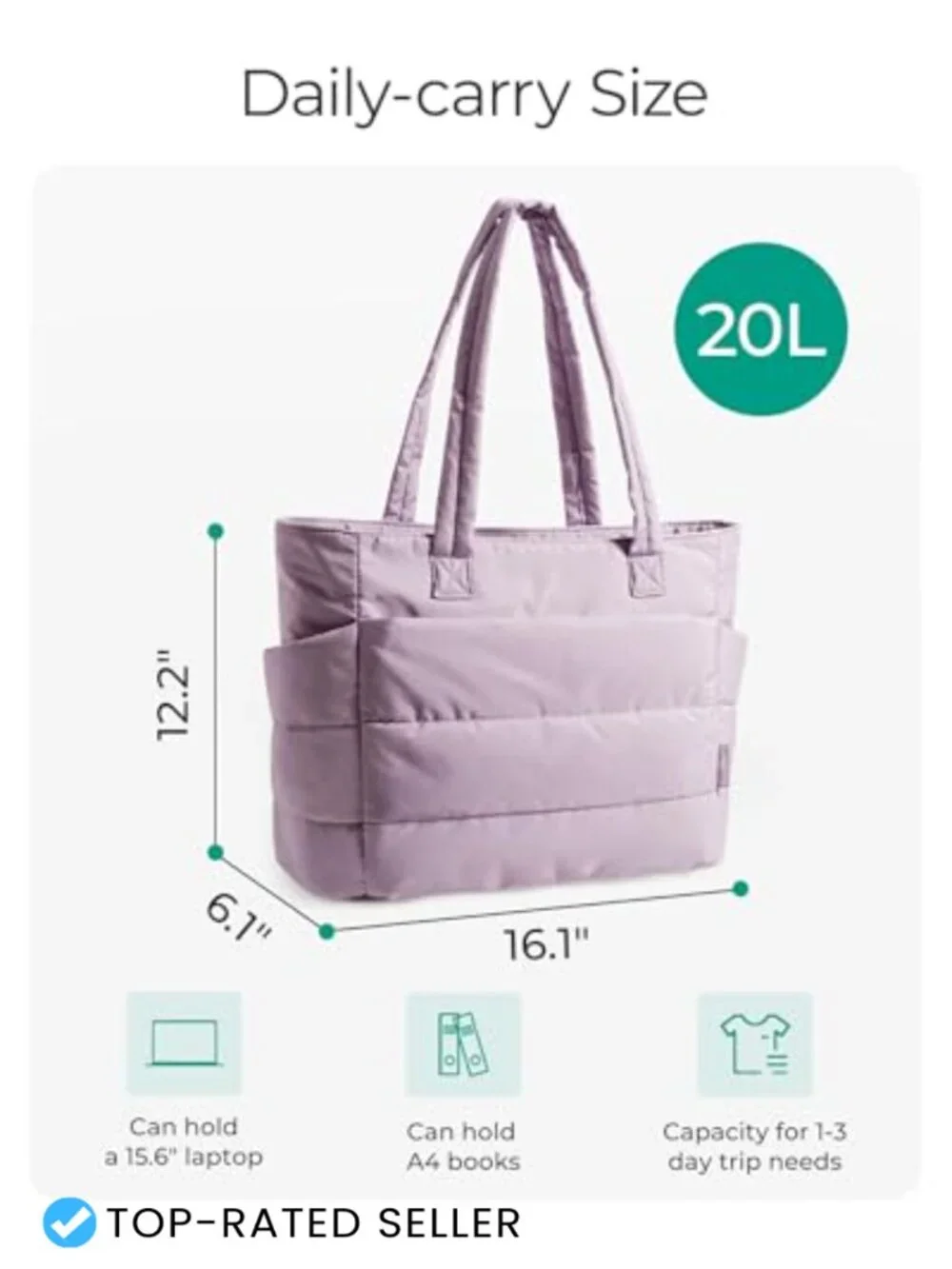 Lightweight Puffy Tote Bag with Compartments Shoulder Handbag for Travel Work